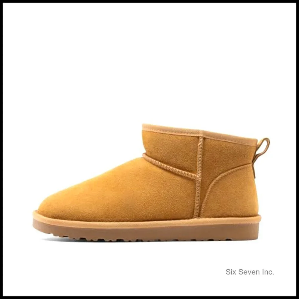 Men's Winter Boots Cozy Suede Leather Outdoor Casual Warm Fuzzy Classic Short